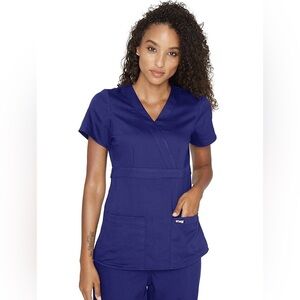 Greys Anatomy by Barco Womens Scrubs Mock Wrap Top 4153 Purple Rain Sz M